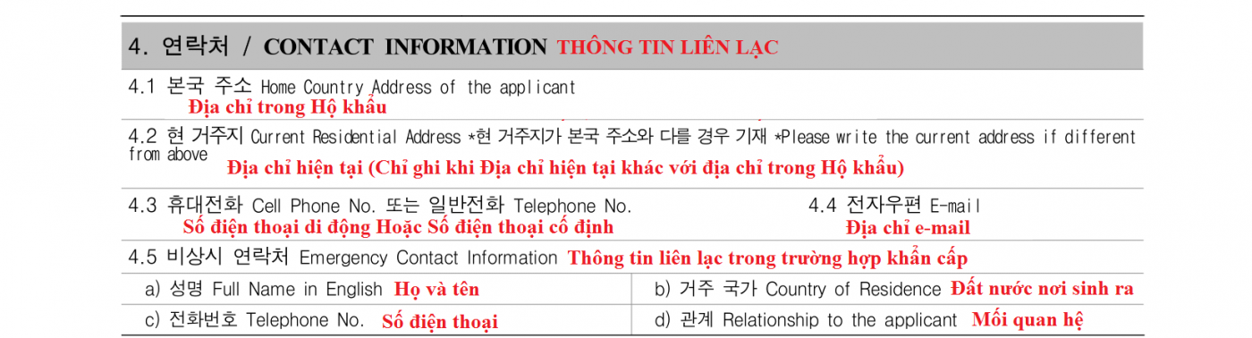 hướng dẫn điền đơn xin visa hàn quốc
