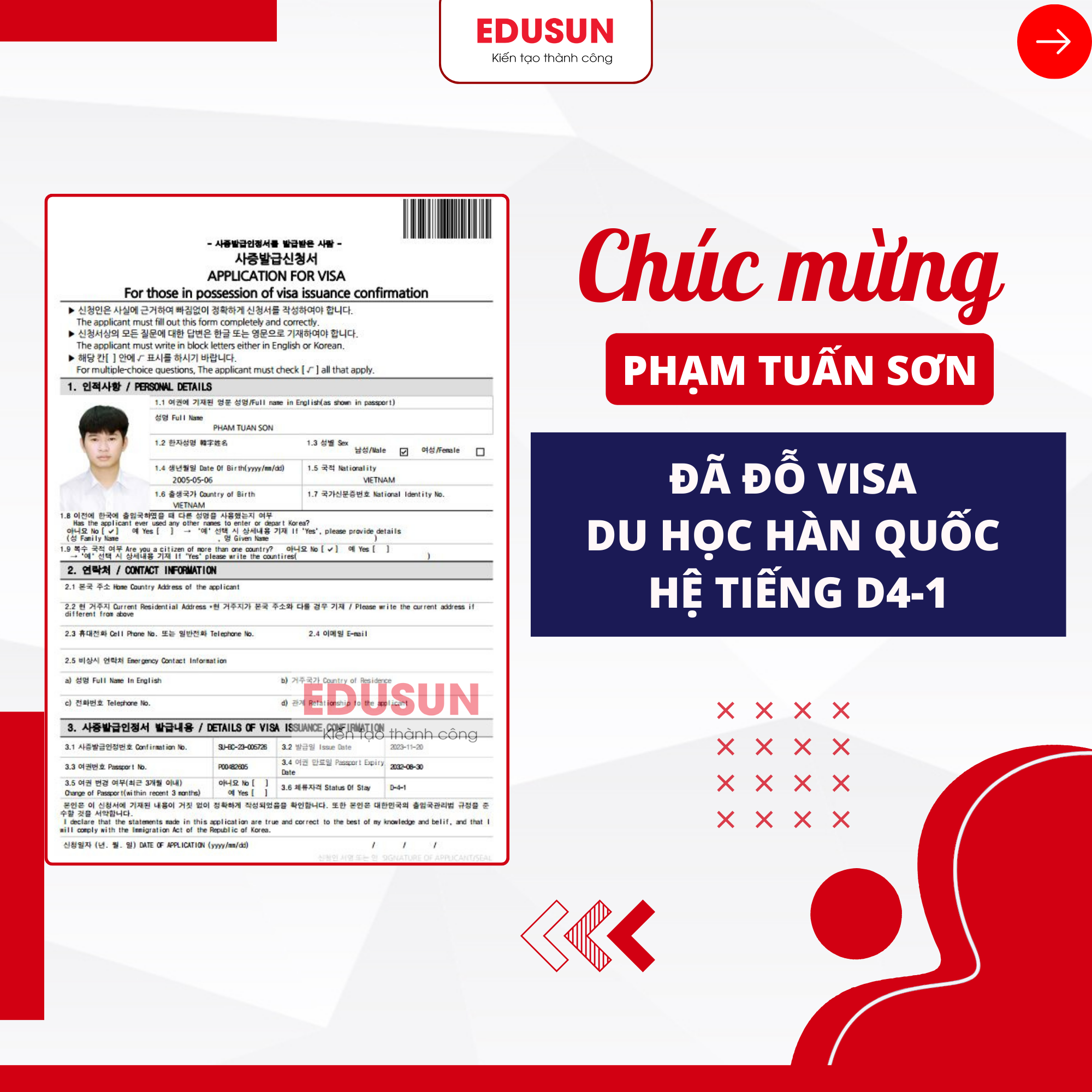 Visa du học Hàn Quốc D4-1 Phạm Tuấn Sơn