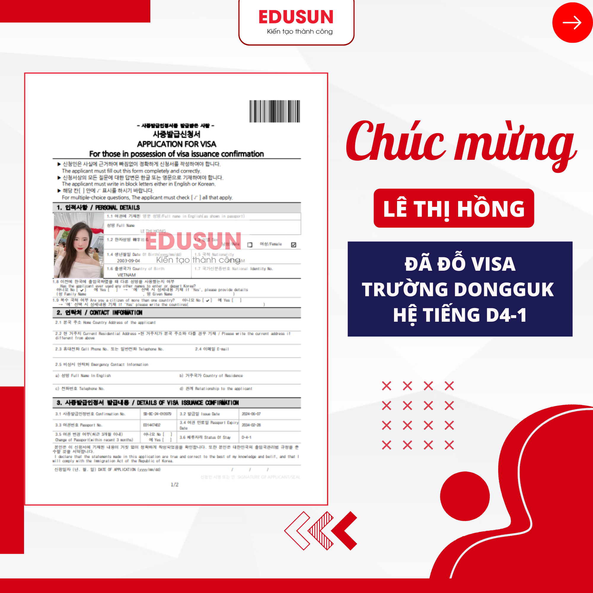 Visa Hà Quốc Lê Thị Hồng