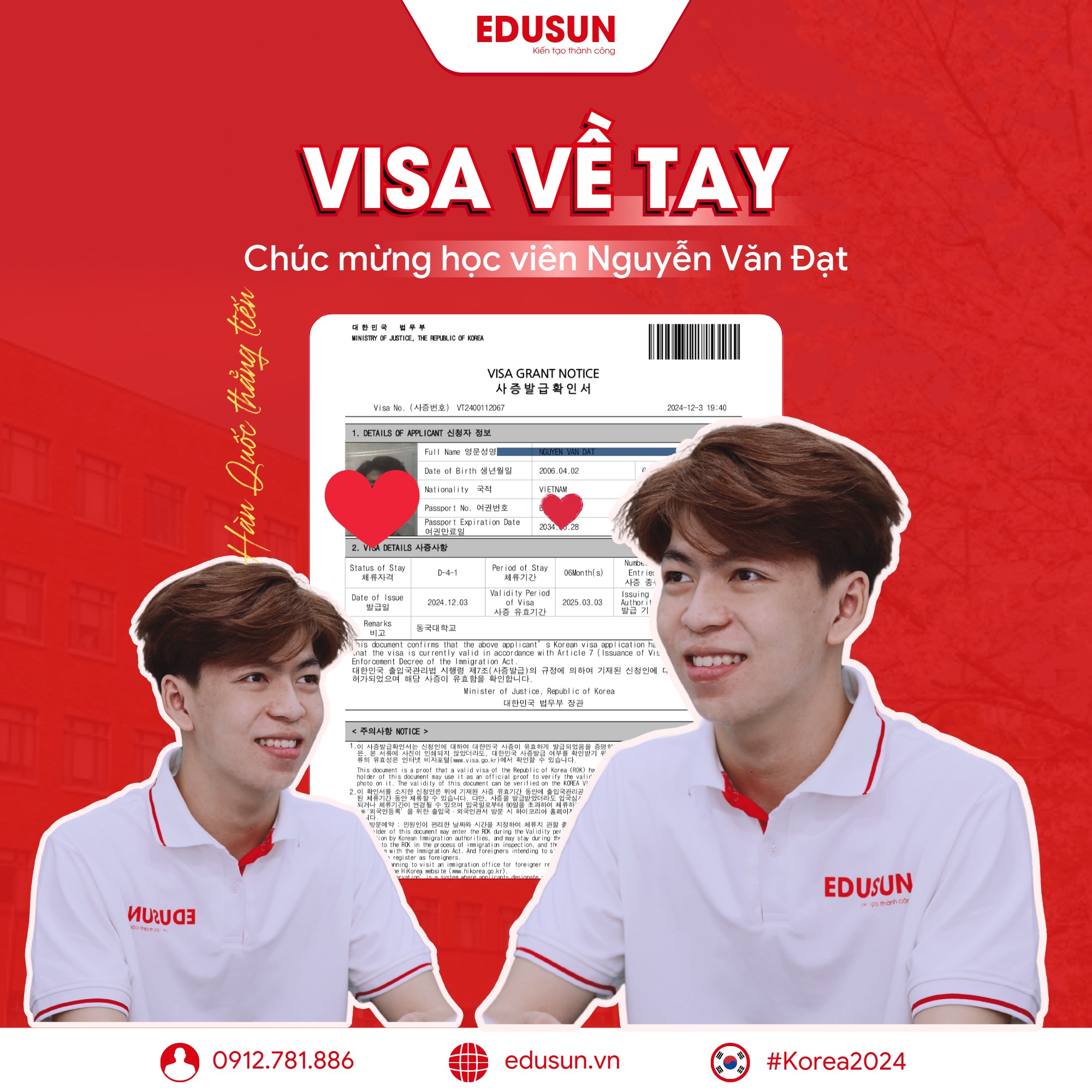 Visa học viên Nguyễn Văn Đạt