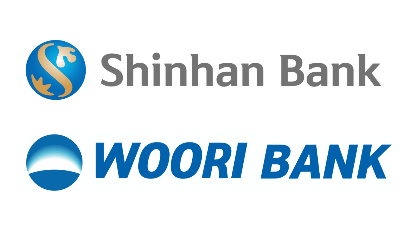 Logo ngân hàng Shinhan Bank và Woori Bank