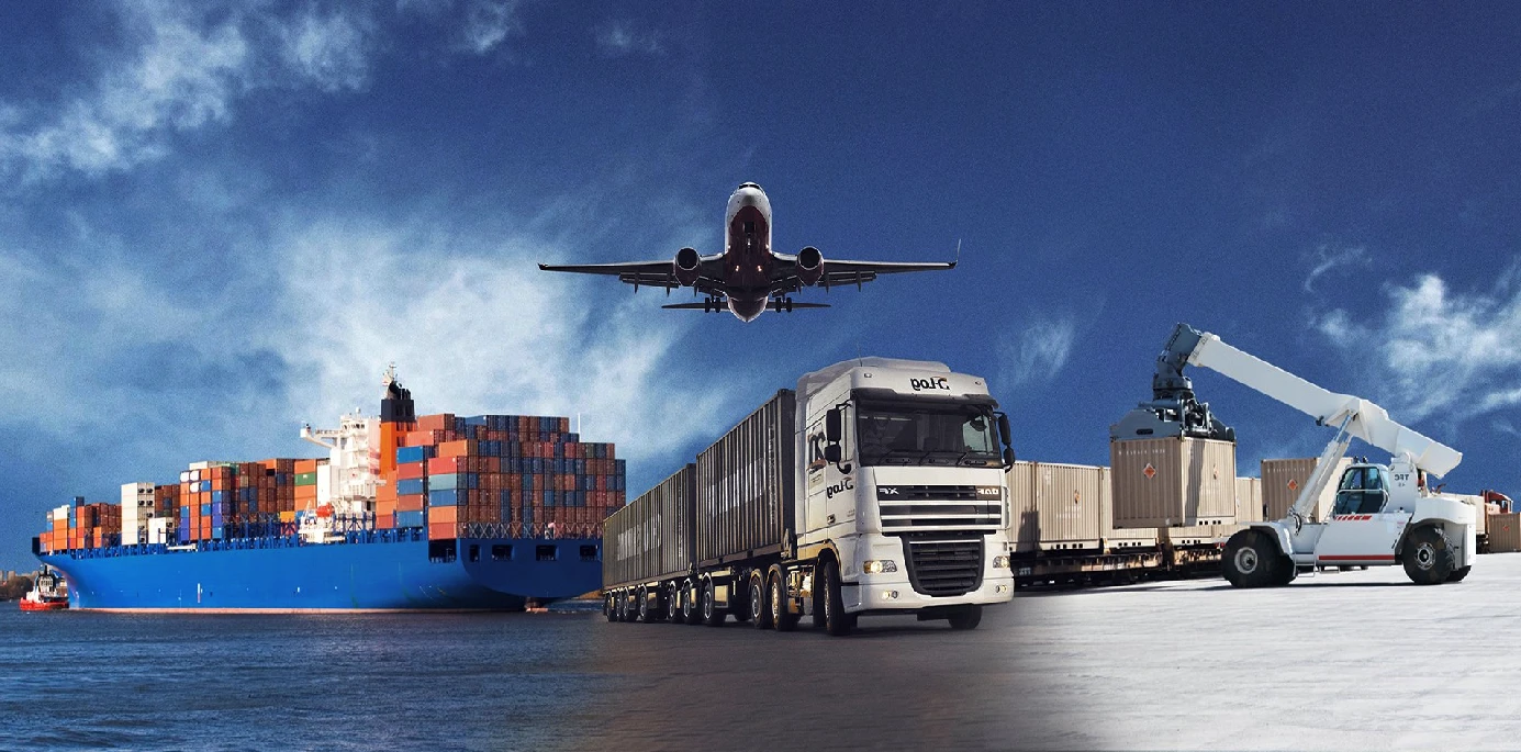 Hình ảnh minh họa vận chuyển logistics đa phương thức toàn cầu.